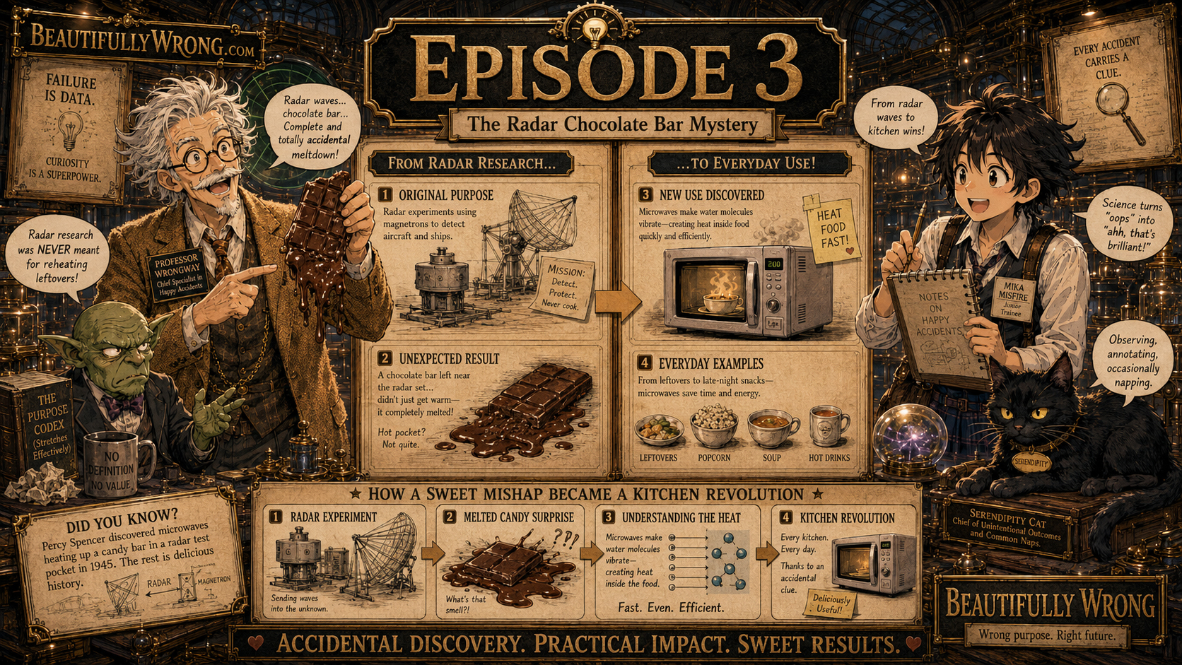 Episode 3 manga poster showing the radar chocolate bar mystery.
