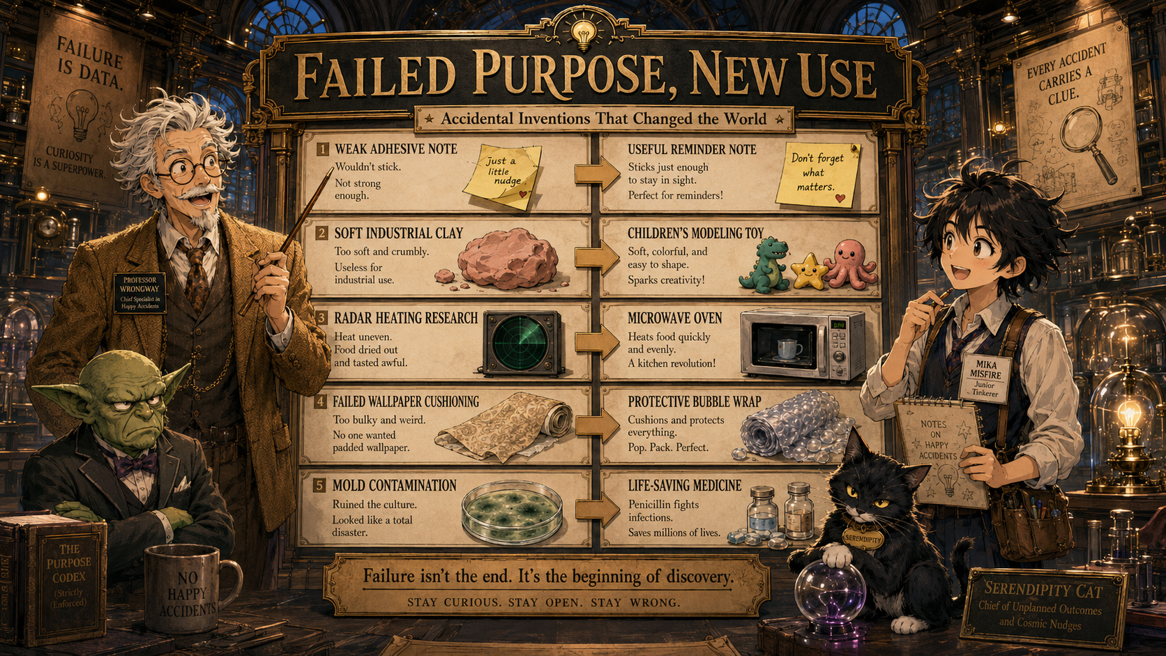 Failed Purpose, New Use exhibit showing invention pivots.